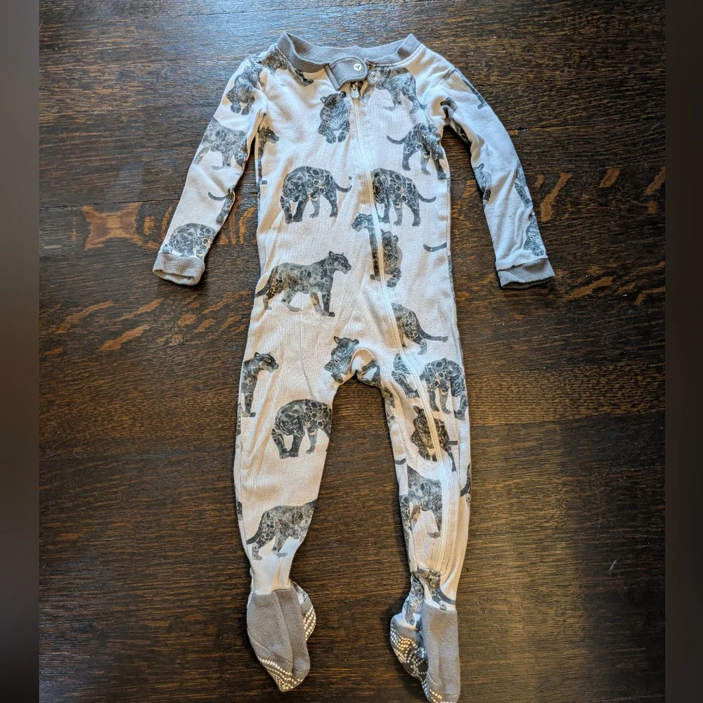 Burt's Bees Gray Jaguar Animal Print Footie Pajamas - Picture 1 of 3